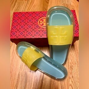 EUC Tory Burch Bubble Jelly Slides | Island Blue/Firefly, Size 7 - box included